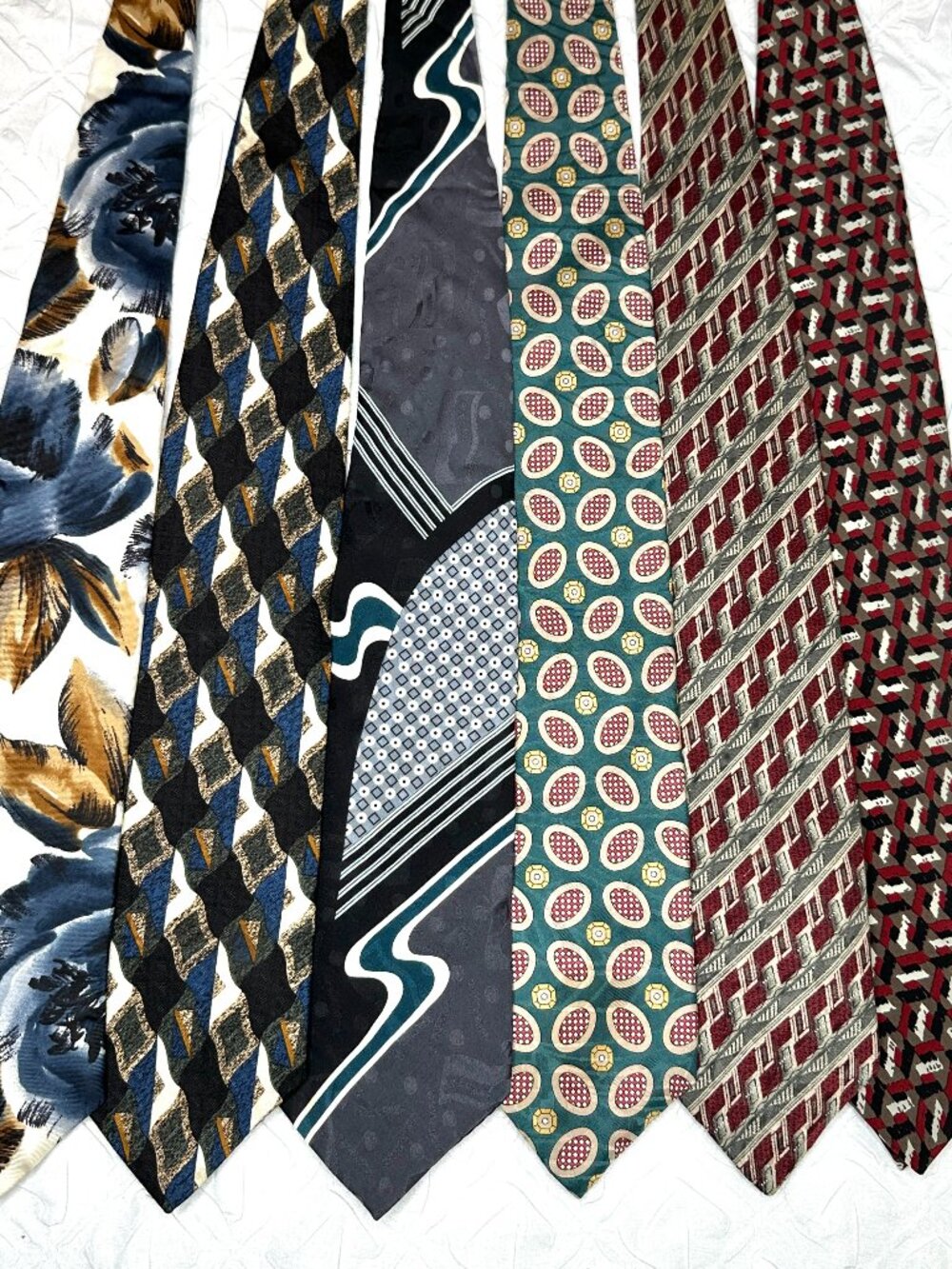 6 VTG 100% Silk Ties Abstract Floral Geometric Prints Y2K Classic Artsy Made USA